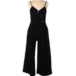 Caution to the Wind Womens Jumpsuit Black Wide Leg Pockets Medium